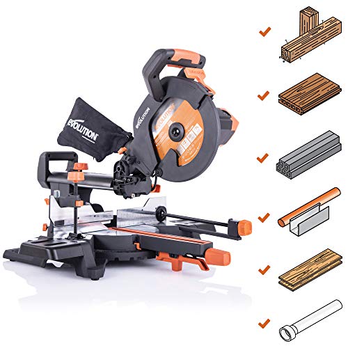 Evolution Power Tools R255SMS Sierra ingletadora Deslizante multimaterial, con Paquete Plus, 2000 W, 230 V, 255 mm