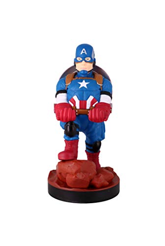 Exquisite Gaming - Cable guy Capitán América, soporte de sujeción y carga para mando de consola y/o smartphone de tu personaje favorito con licencia oficial de Marvel