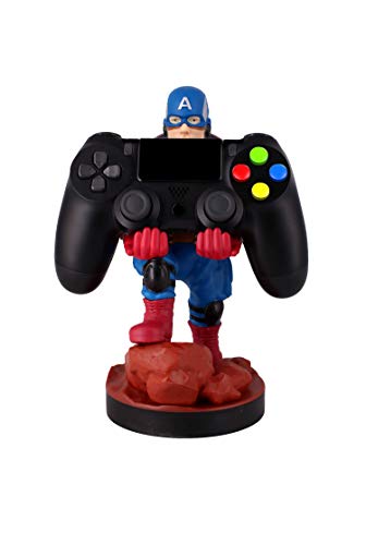 Exquisite Gaming - Cable guy Capitán América, soporte de sujeción y carga para mando de consola y/o smartphone de tu personaje favorito con licencia oficial de Marvel