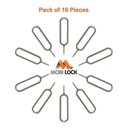 Extractor de tarjeta SIM (juego de 10 unidades) | Pin/Aguja de Eyector de Bandeja de Tarjeta SIM Compatible con iPhone X, 8, 7, Samsung, Sony y otros modelos Android por Mobi Lock