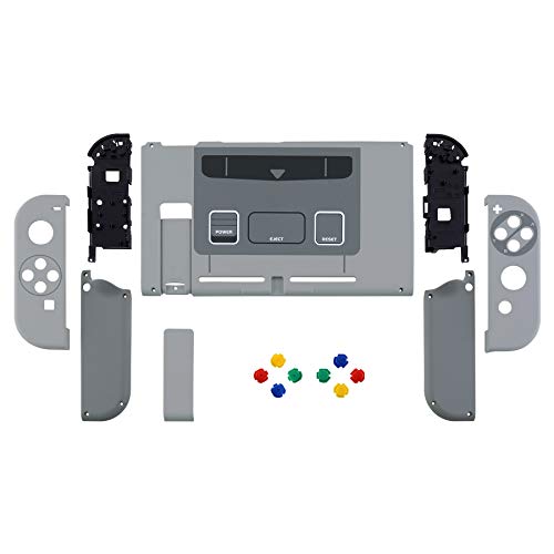 eXtremeRate Carcasa Completa para Nintendo Switch Funda Cubierta Trasera para Consola de Switch,Case de Agarre y Botones Coloridos para Nintendo Switch Joy-con Shell de Bricolaje(Clásico SFC SNES EU)
