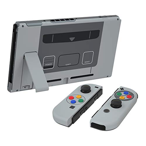 eXtremeRate Carcasa Completa para Nintendo Switch Funda Cubierta Trasera para Consola de Switch,Case de Agarre y Botones Coloridos para Nintendo Switch Joy-con Shell de Bricolaje(Clásico SFC SNES EU)