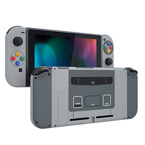 eXtremeRate Carcasa Completa para Nintendo Switch Funda Cubierta Trasera para Consola de Switch,Case de Agarre y Botones Coloridos para Nintendo Switch Joy-con Shell de Bricolaje(Clásico SFC SNES EU)