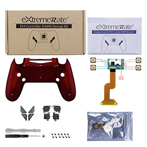 eXtremeRate Dawn Programable Remap Kit Botón de Reasignación para Playstaion 4 con Board de Actuelización&Carcasa Trasera Diseñada&4 Botones Traseros para PS4 Mando JDM 040/050/055(Rojo Esmerilado)