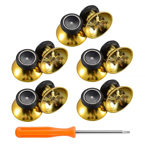 eXtremeRate Joysitcks para Mando Xbox One 10 Pieza Joysticks reemplazable Thumbstick de Caucho Botones analógico palancas de Pulgar para Mando del Xbox One Original/Elite/S/X (Oro Cromado)