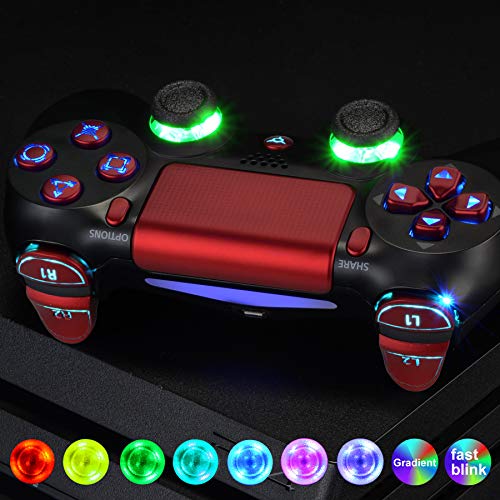 eXtremeRate LED Botones para PS4 Mando Teclas Botón D-Pad Joysitcks Gatillos Home Face Símbolos Botones DTFS(DTF 2.0) LED Kit para Playstation 4 Control para PS4-No Incluye Mando(Rojo Escarlata)