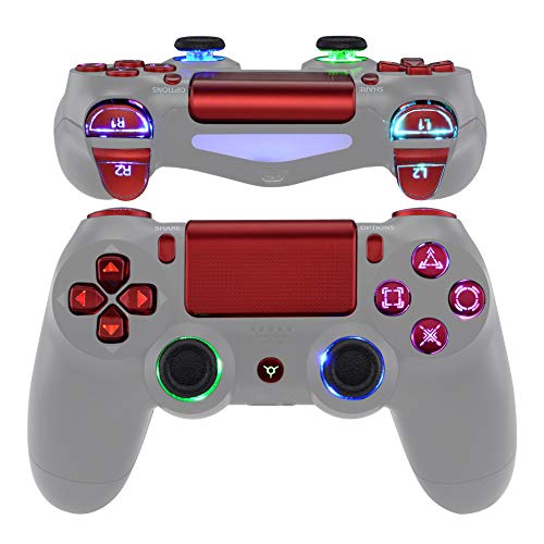 eXtremeRate LED Botones para PS4 Mando Teclas Botón D-Pad Joysitcks Gatillos Home Face Símbolos Botones DTFS(DTF 2.0) LED Kit para Playstation 4 Control para PS4-No Incluye Mando(Rojo Escarlata)