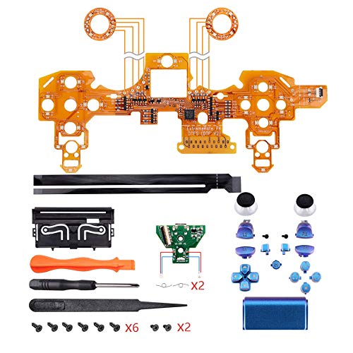eXtremeRate LED Botones para PS4 Mando Teclas Botón D-Pad Joysitcks Gatillos Home Face Símbolos Botones DTFS(DTF 2.0) LED Kit para Playstation 4 Control para PS4-No Incluye Mando(Azul a Violeta)