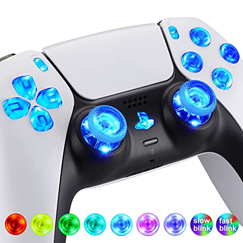 eXtremeRate LED Botones para PS5 Control Multicolores Joysticks D-Pad Acción Share Home Botón Luminoso Teclas para PS5,7 Colores 9 Modos DTF LED Kit para PlayStaion 5-No Incluye Control(Transparente)