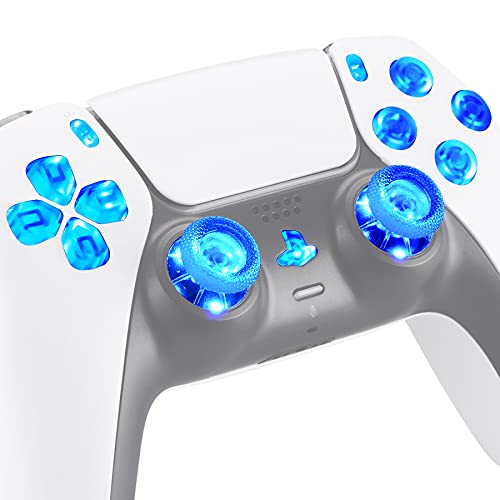 eXtremeRate LED Botones para PS5 Control Multicolores Joysticks D-Pad Acción Share Home Botón Luminoso Teclas para PS5,7 Colores 9 Modos DTF LED Kit para PlayStaion 5-No Incluye Control(Transparente)