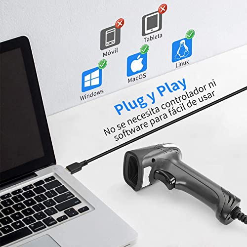 Eyoyo QR Escáner de Código de Barras, 2D Lector de Códigos de Barras de Mano con Cable USB Extralargo para Móvil, POS, Supermercado, Librería, Plug y Play