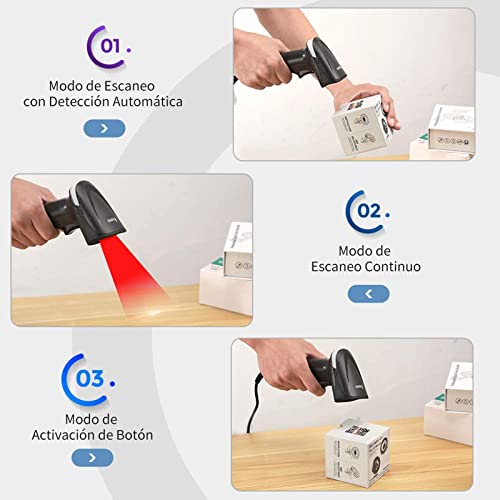 Eyoyo QR Escáner de Código de Barras, 2D Lector de Códigos de Barras de Mano con Cable USB Extralargo para Móvil, POS, Supermercado, Librería, Plug y Play