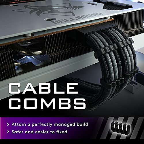 EZDIY-FAB Cable de extensión PSU con Sleeved Custom Mod GPU PC alimentación suave Nylon trenzado con kit peine 24 pin/3 x 8 pines a 6 + 2 pin/2 x 8 pines a 4 + 4 pin-300 mm/11,8 in-negro y gris
