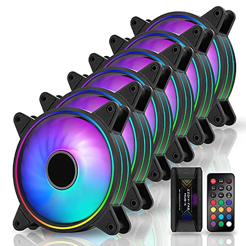EZDIY-FAB Moonlight 120mm RGB Caso Ventilador con Hub X y Remote,Placa Base Aura Sync,Control de Velocidad,Ventilador Direccionable para PC Case-6 Pack