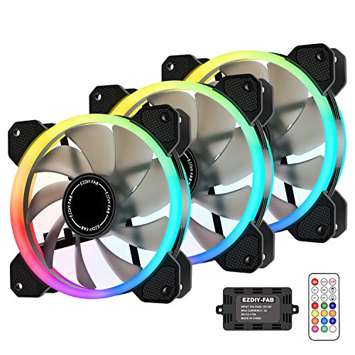 EZDIY-FAB Ventilador inalámbrico RGB LED de 120 mm, edición silenciosa Ventilador de Caja LED de Color Ajustable para Cajas de PC,enfriadores de CPU y radiadores-3 Pack