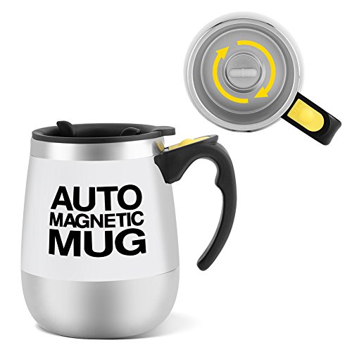 Fdit Taza Auto de Agitación Taza de Mezcla Eléctrico Automático Taza de Café de Acero Inoxidable (Blanco)
