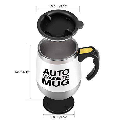 Fdit Taza Auto de Agitación Taza de Mezcla Eléctrico Automático Taza de Café de Acero Inoxidable (Blanco)