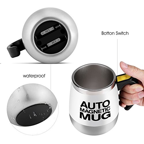 Fdit Taza Auto de Agitación Taza de Mezcla Eléctrico Automático Taza de Café de Acero Inoxidable (Blanco)