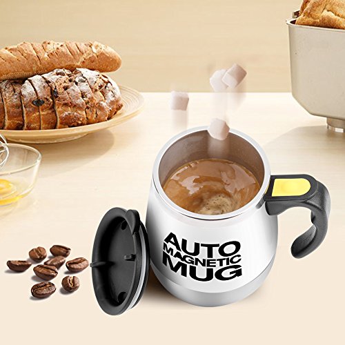 Fdit Taza Auto de Agitación Taza de Mezcla Eléctrico Automático Taza de Café de Acero Inoxidable (Blanco)