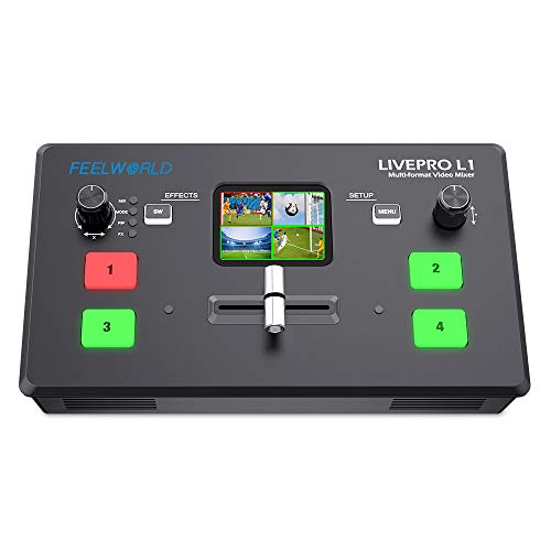 Feelworld LIVEPRO L1 V1 Mezclador de Video multiformato Pantalla LCD de 2 Pulgadas 4 entradas HDMI USB 3.0 Producción de múltiples cámaras Transmisión en Vivo Disipación de Calor Liviana