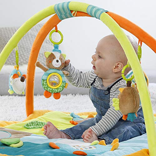Fehn 071559 Sleeping Forest Manta de actividades en 3D, con arco de juego con 5 juguetes extraíbles para que el bebé juegue y se divierta desde el nacimiento, Medidas: 80 x 105 cm