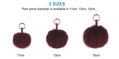 Ferand Llavero con bola de piel auténtica de zorro, colgante para bolso, espejo retrovisor en el coche, granate, Medium
