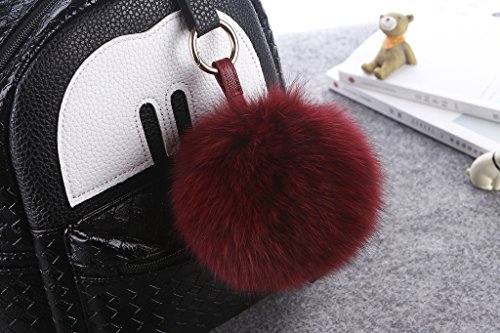 Ferand Llavero con bola de piel auténtica de zorro, colgante para bolso, espejo retrovisor en el coche, granate, Medium