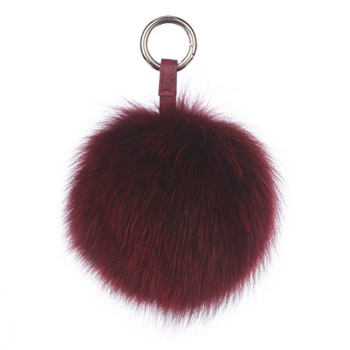 Ferand Llavero con bola de piel auténtica de zorro, colgante para bolso, espejo retrovisor en el coche, granate, Medium