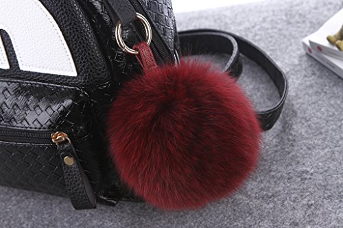 Ferand Llavero con bola de piel auténtica de zorro, colgante para bolso, espejo retrovisor en el coche, granate, Medium