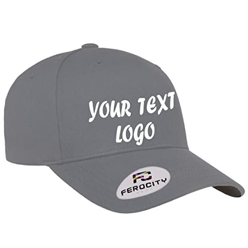 Ferocity, Gorra de béisbol personalizada con texto y gráficos personalizados, unisex, para adultos y niños, tamaño ajustable, 100% algodón, gris, Talla única