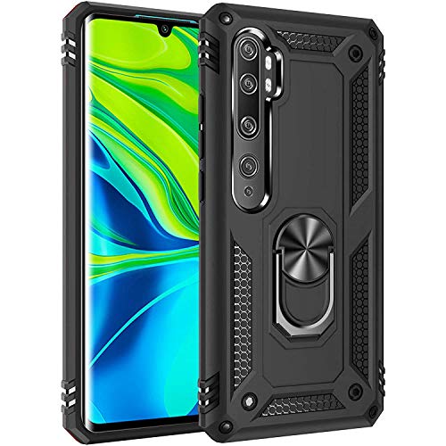Fetrim Funda para Xiaomi Mi Note 10, Carcasa Shock Absorción de TPU y PC con Anillo de rotación Soporte para Xiaomi Mi Note 10/Mi Note 10 Pro/Mi CC9 Pro Negro