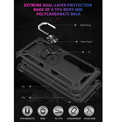 Fetrim Funda para Xiaomi Mi Note 10, Carcasa Shock Absorción de TPU y PC con Anillo de rotación Soporte para Xiaomi Mi Note 10/Mi Note 10 Pro/Mi CC9 Pro Negro