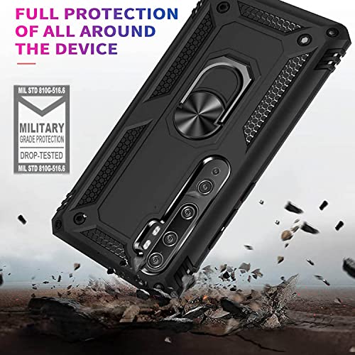 Fetrim Funda para Xiaomi Mi Note 10, Carcasa Shock Absorción de TPU y PC con Anillo de rotación Soporte para Xiaomi Mi Note 10/Mi Note 10 Pro/Mi CC9 Pro Negro