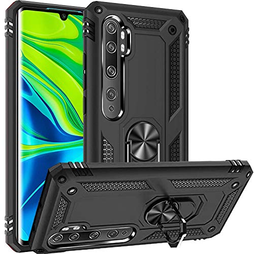 Fetrim Funda para Xiaomi Mi Note 10, Carcasa Shock Absorción de TPU y PC con Anillo de rotación Soporte para Xiaomi Mi Note 10/Mi Note 10 Pro/Mi CC9 Pro Negro