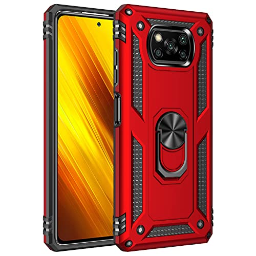 Fetrim Funda para Xiaomi Poco X3 Pro, Carcasa Shock Absorción de TPU y PC con Anillo de rotación Soporte para Xiaomi Poco X3 Pro/Poco X3 NFC/Poco X3 Rojo