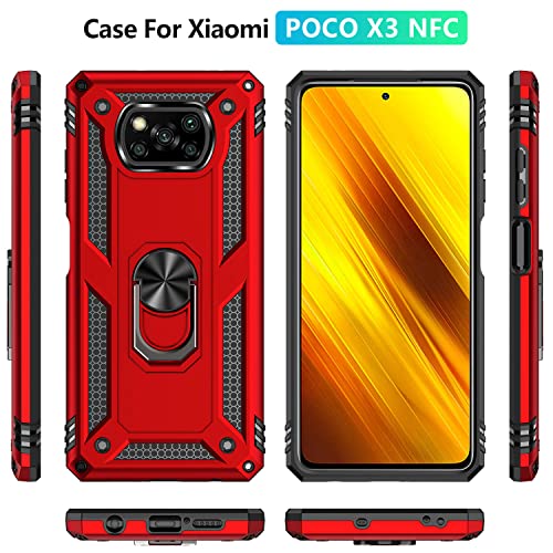 Fetrim Funda para Xiaomi Poco X3 Pro, Carcasa Shock Absorción de TPU y PC con Anillo de rotación Soporte para Xiaomi Poco X3 Pro/Poco X3 NFC/Poco X3 Rojo