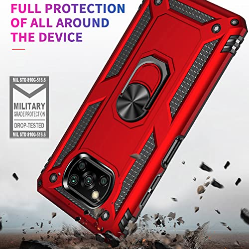 Fetrim Funda para Xiaomi Poco X3 Pro, Carcasa Shock Absorción de TPU y PC con Anillo de rotación Soporte para Xiaomi Poco X3 Pro/Poco X3 NFC/Poco X3 Rojo