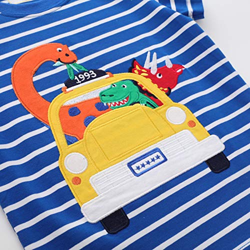 FILOWA Niño Camiseta Manga Corta Algodon Camisetas Verano Casual Dibujos Azul Rayas Dinosaurio Auto Impresión Ropa Chico Sudadera Deporte Chandal 1 2 3 4 5 6 7 Años