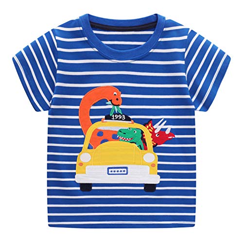 FILOWA Niño Camiseta Manga Corta Algodon Camisetas Verano Casual Dibujos Azul Rayas Dinosaurio Auto Impresión Ropa Chico Sudadera Deporte Chandal 1 2 3 4 5 6 7 Años