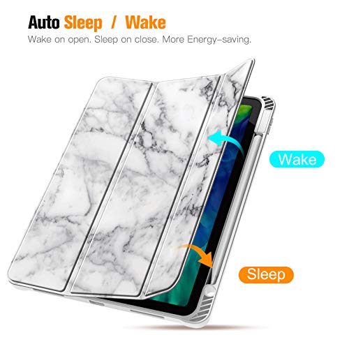 Fintie SlimShell Funda Compatible con iPad Pro 11" 2020/2018 con Portalápiz - Carcasa Trasera de TPU Suave [Admite Carga de Pencil 2.ª Gen] Auto-Reposo/Activación, Mármol