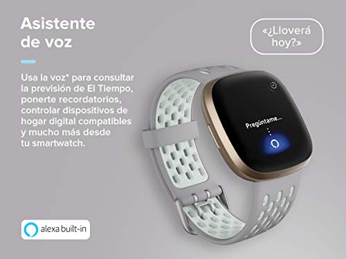 Fitbit Versa 3 - Smartwatch de salud y forma física con GPS integrado, análisis continuo de la frecuencia cardiaca, Alexa integrada y batería de +6 días, Azul Medianoche/Dorado