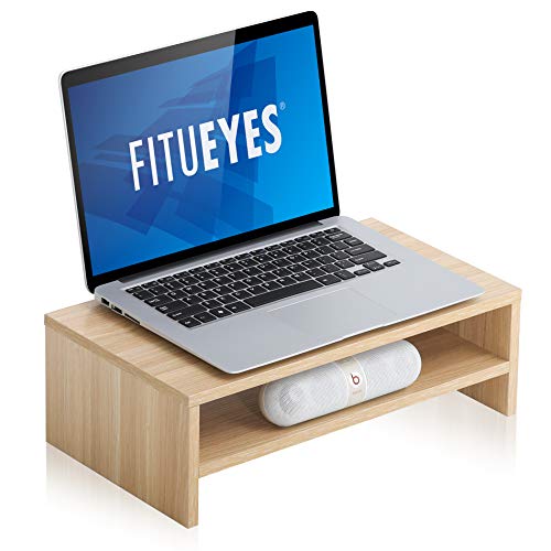 FITUEYES 2 Capas Elevador del Monitor de Madera Color Natural Soporte para Monitor L42.5xW23.5xH14cm DT204201WO