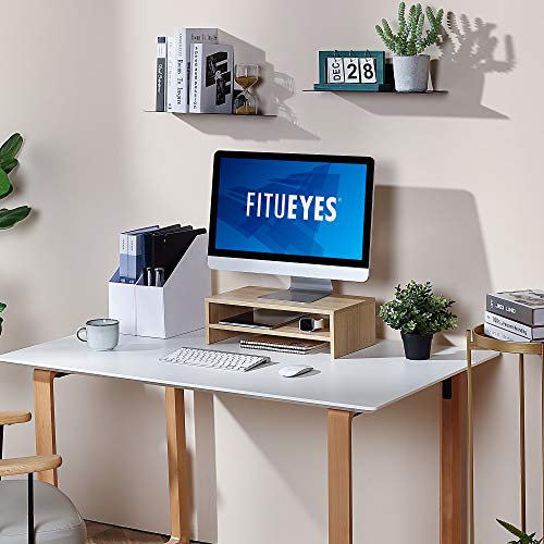 FITUEYES 2 Capas Elevador del Monitor de Madera Color Natural Soporte para Monitor L42.5xW23.5xH14cm DT204201WO