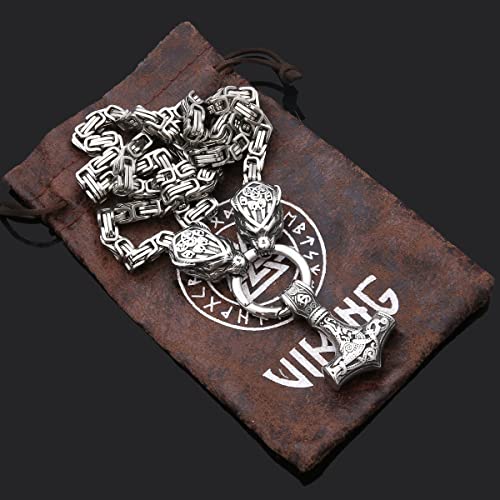 FLQWLL Cadena De Reyes Vikingos con Cabeza De Leopardo + Mammen Thor Hammer Mjölnir Colgante Collar Amuleto De Hombre Joyería De Acero De Titanio,Square Chain,60cm/23.6 in