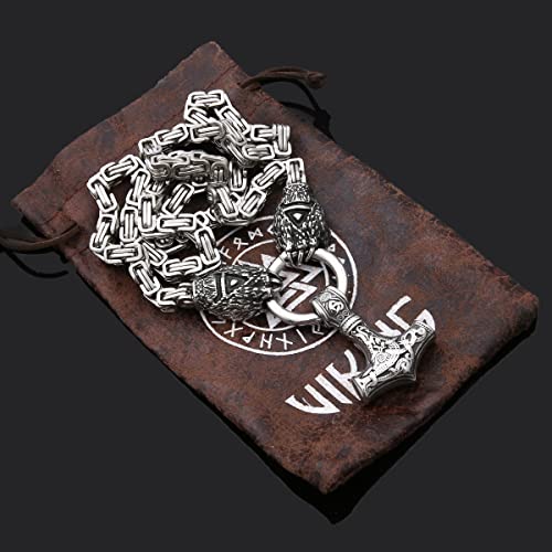 FLQWLL Collar con Colgante De Acero Inoxidable Thor Mjolnir con Pata De Oso King para Hombre, Joyería De Amuleto Vikingo Nórdico con Bolsa De Regalo Valknut,Square Buckle,60cm/23.6 in
