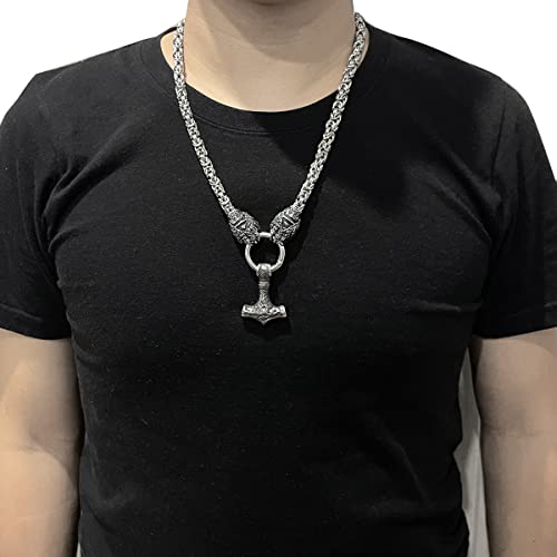 FLQWLL Collar con Colgante De Acero Inoxidable Thor Mjolnir con Pata De Oso King para Hombre, Joyería De Amuleto Vikingo Nórdico con Bolsa De Regalo Valknut,Square Buckle,60cm/23.6 in