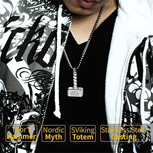 FLQWLL Collar con Colgante De Valknut De Martillo De Thor De Acero De Titanio para Hombre con Cadena De 60 Cm, Joyería De Amuleto Nórdico Celta Pagano Mjolnir,Buckle Chain