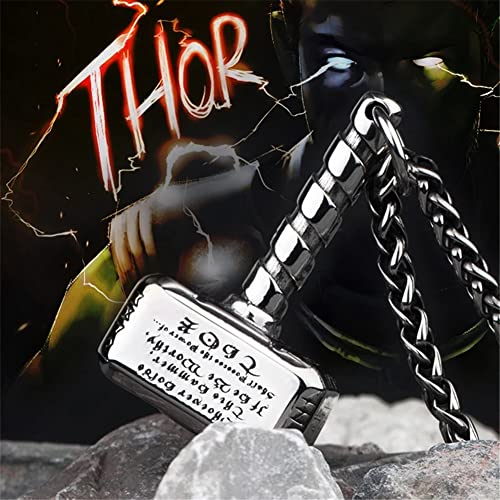 FLQWLL Collar con Colgante De Valknut De Martillo De Thor De Acero De Titanio para Hombre con Cadena De 60 Cm, Joyería De Amuleto Nórdico Celta Pagano Mjolnir,Buckle Chain