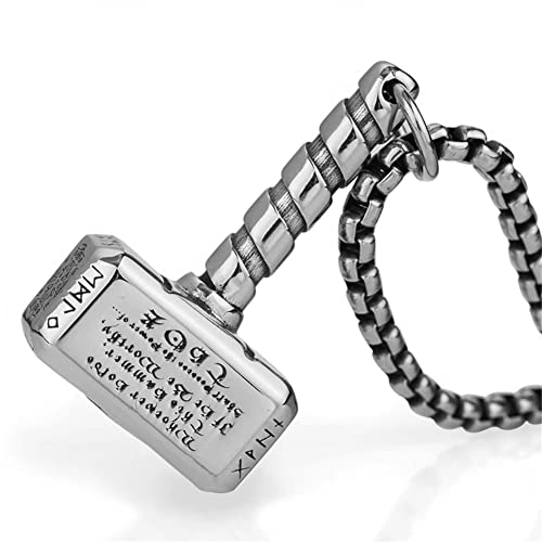 FLQWLL Collar con Colgante De Valknut De Martillo De Thor De Acero De Titanio para Hombre con Cadena De 60 Cm, Joyería De Amuleto Nórdico Celta Pagano Mjolnir,Buckle Chain
