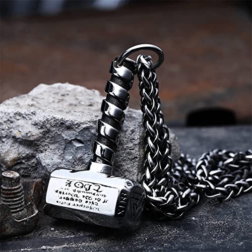 FLQWLL Collar con Colgante De Valknut De Martillo De Thor De Acero De Titanio para Hombre con Cadena De 60 Cm, Joyería De Amuleto Nórdico Celta Pagano Mjolnir,Buckle Chain
